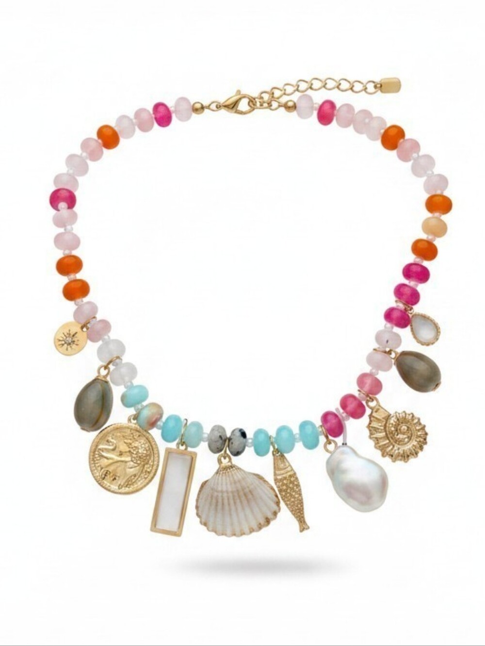 🩵▪️ATTERRI▪️ CUBIC ZIRCONIA & GENUINE SHELL SEMI PRECIOUS STONE 16" necklace